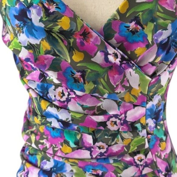 Chiara Boni La Petite Robe Italy Cocktail Dress 3/4-Sleeve Ruched Floral 40/4 Sm - Picture 6 of 16